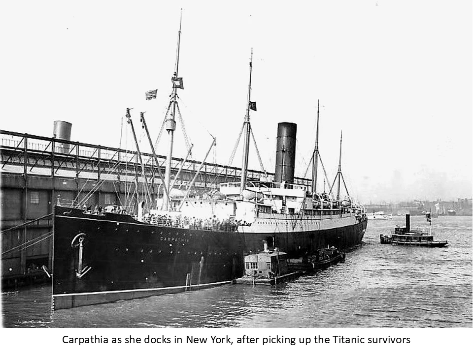 Carpathia docked in New York after rescuing the survivors of the Titanic.