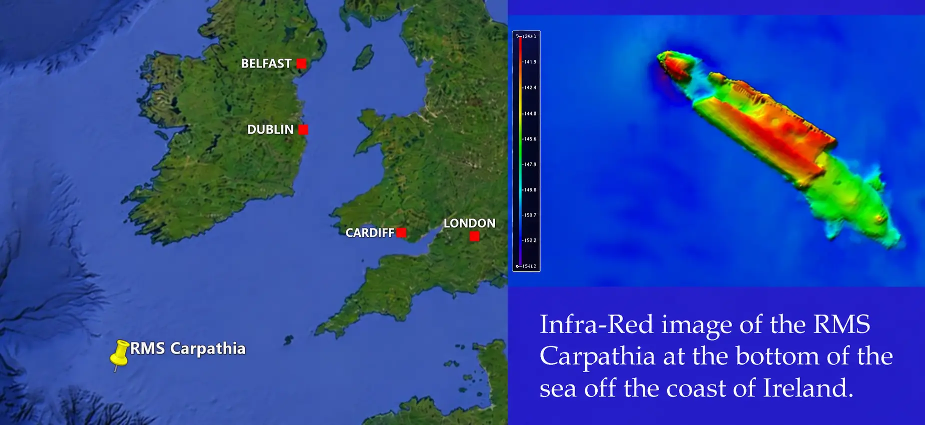 infographic RMS Carpathia_ map and shipwreck